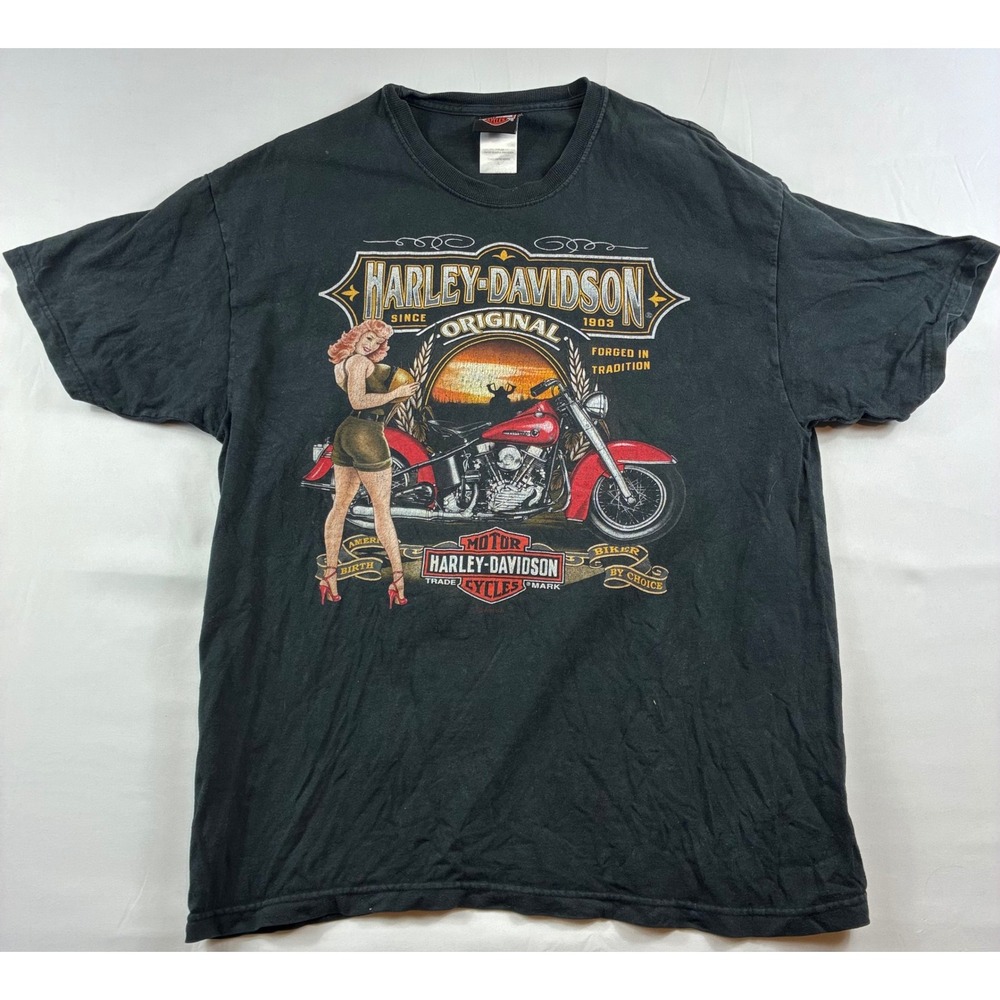 Harley-Davidson T-Shirt Men Large Black Iron Steed Vacaville CA Pinup Graphic